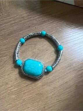 Turquoise Stone Silver-Tone Stretch Bracelet - Women Jewelry